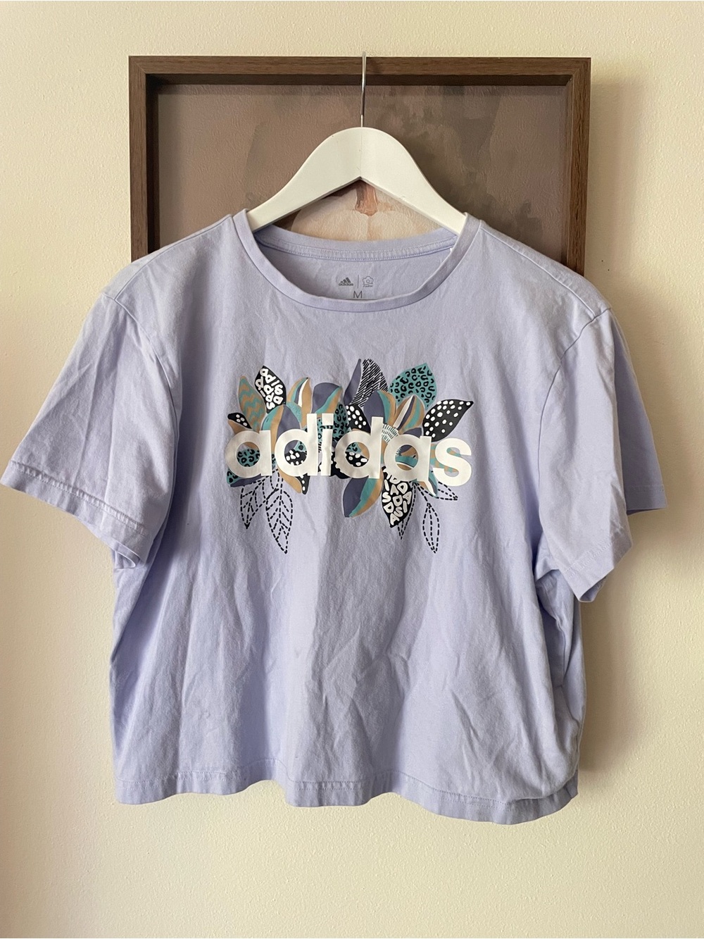 Adidas x Farm Rio Lavender Floral Logo Graphic Cropped T-Shirt